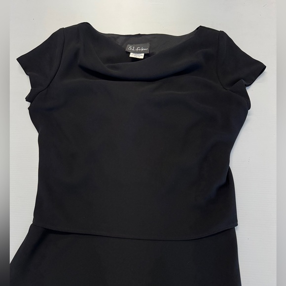 S.L. Fashions Black Evening Drape Neck Dress Size 12 - Picture 3 of 7